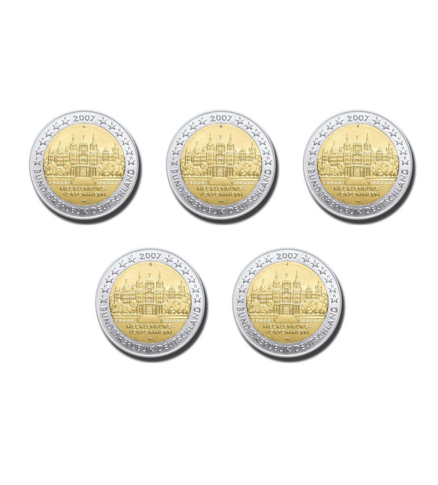 2007 Germany A D F G J Mecklenburg-Vorpommern 2 Euro Coin Set of 5