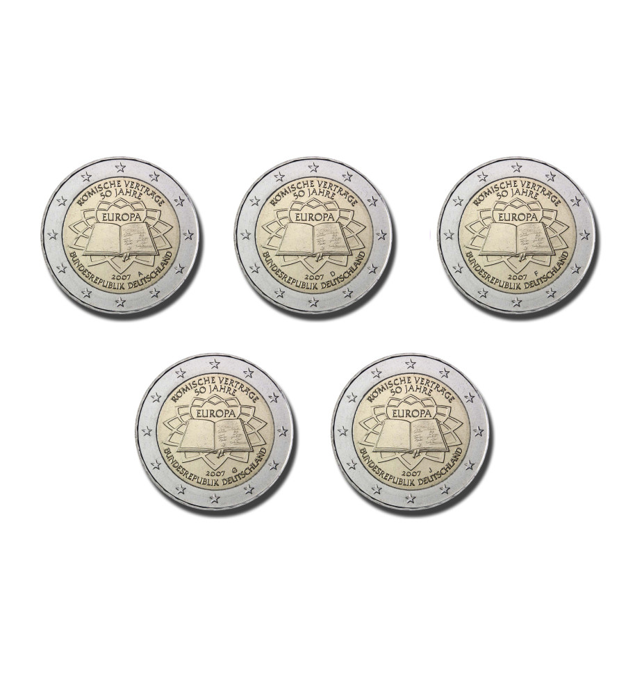 2007 Germany A D F G J Treaty of Rome 2 Euro Coin Set of 5