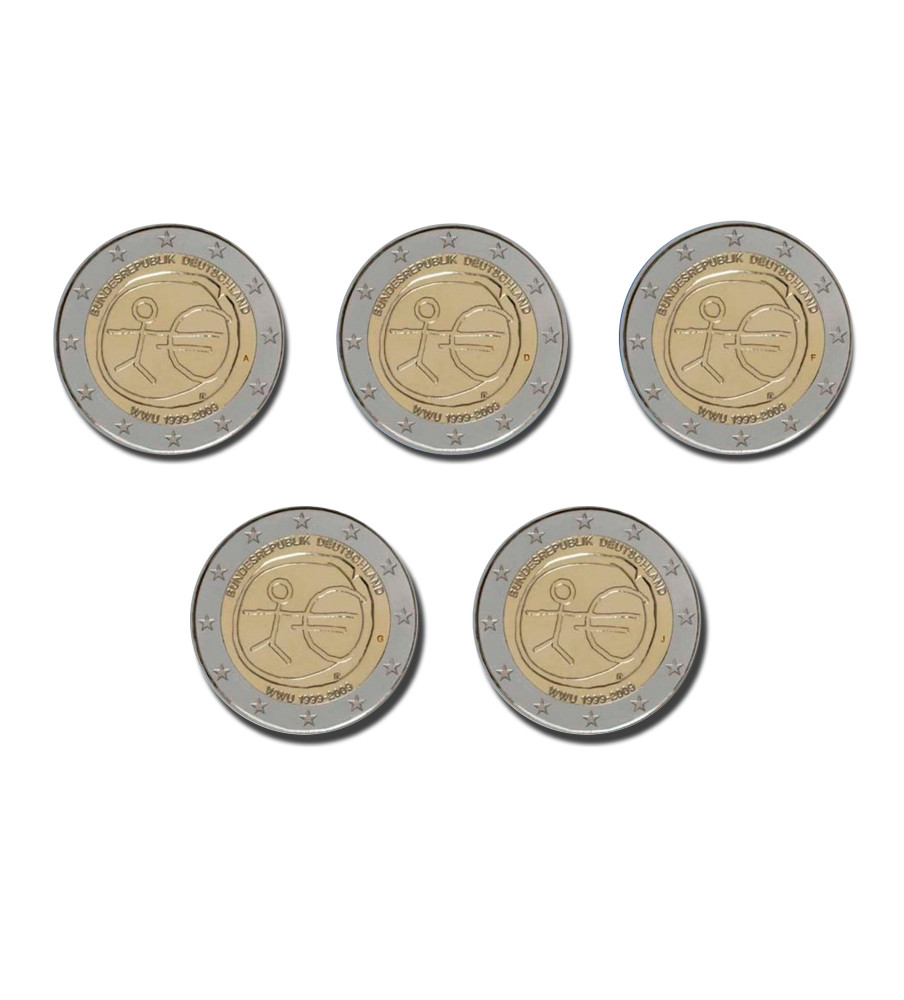 2009 Germany A D F G J 10th Anniversary Of EMU 2 Euro Coin Set of 5