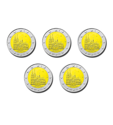 2011 Germany A D F G J Nordrhein-Westfalen 2 Euro Coin Set of 5