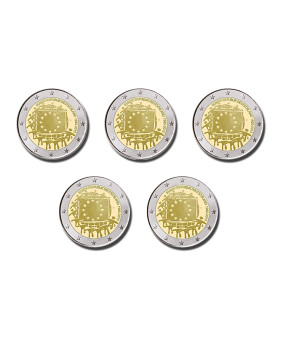 2015 Germany A D F G J 30th Anniversary Of EU Flag 2 Euro Coin Set of 5