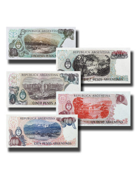 1984 Argentina 1 - 100 Pesos Gral San Martin - Set of 5 Banknotes Uncirculated