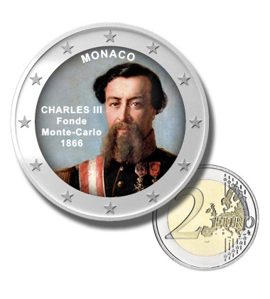 2 Euro Coloured Coin Monaco - Charles III Founder Of Monte-Carlo 1866