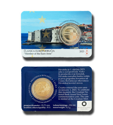 2023 Croatia Member Of Euro Area 2 Euro Coin Card