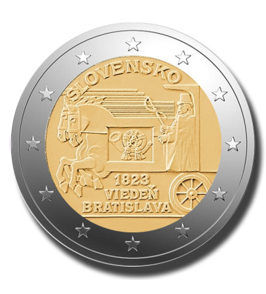 2023 Slovakia Express Mail Between Vienna and Bratislava 2 Euro Coin