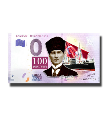 0 Euro Souvenir Banknote Samsun 19 Mayis 1919 Colour Turkey TUAG 2019-1