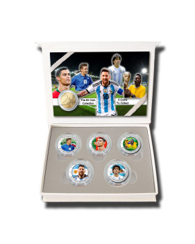 2 Euro Coloured Coin Set of 5 in Presentation Box - Football Stars