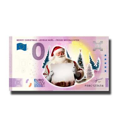 0 Euro Souvenir Banknote Thematic Merry Christmas - Set of 3 Colour Banknotes