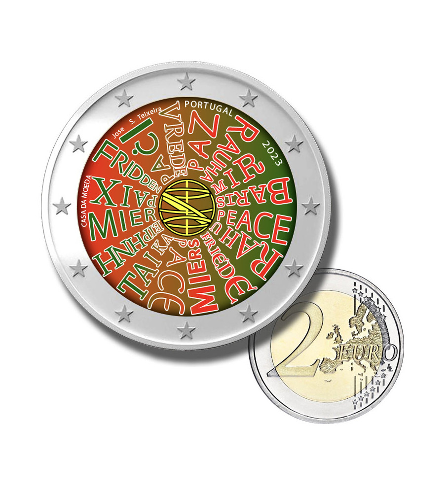 2 Euro Coloured Coin 2023 Portugal Peace Among Nations