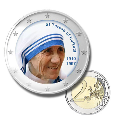 2 Euro Coloured Coin Set of 5 in Presentation Box - Vaticano Popes and Mother Teresa