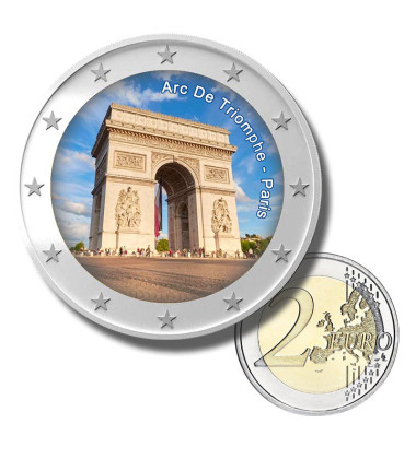 2 Euro Coloured Coin Set of 5 in Presentation Box - Paris Sights France