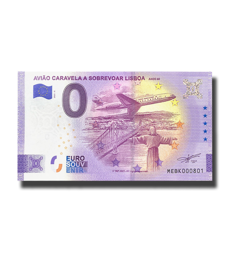 0 Euro Souvenir Banknote Aviao Caravela a Sobrevoar Lisboa Portugal MEBK 2021-4