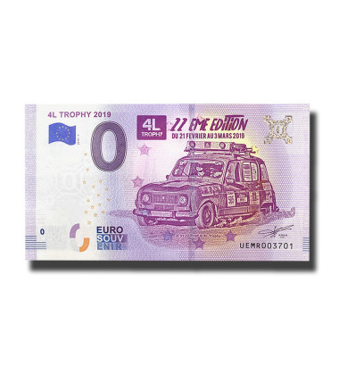 0 Euro Souvenir Banknote 4L Trophy France UEMR 2019-1