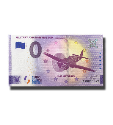 0 Euro Souvenir Banknote Military Aviation Museum P-40 Kittyhawk USA USAB 2022-2