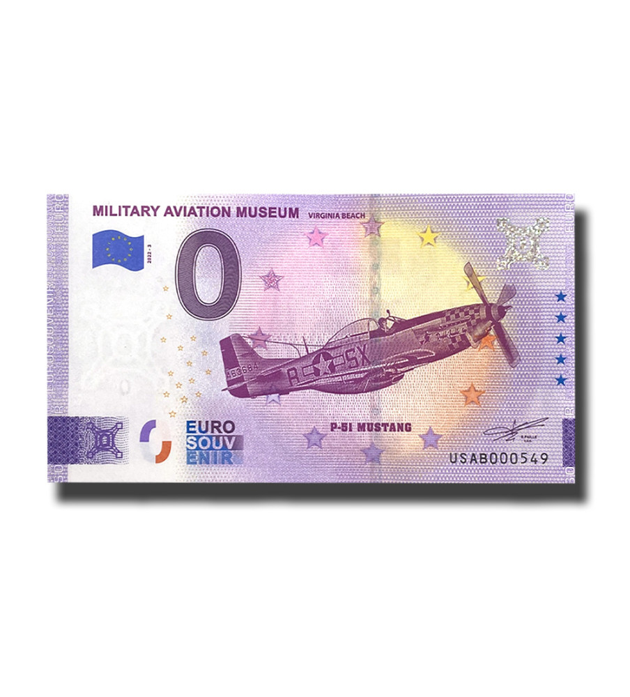 0 Euro Souvenir Banknote Military Aviation Museum P-51 Mustang USA USAB 2022-3