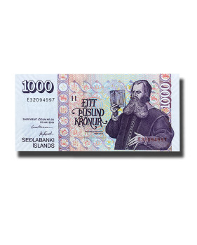 2001 Iceland 1000 Kronur Banknote Bishop Brynjolfur Sveinsson P60 Uncirculated