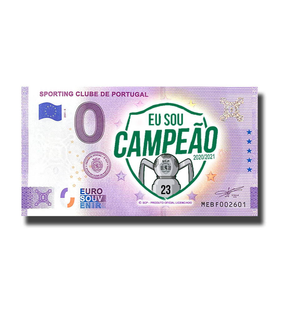 Anniversary 0 Euro Souvenir Banknote Sporting Clube De Portugal Campeao Logo Colour Portugal MEBF 2021-5