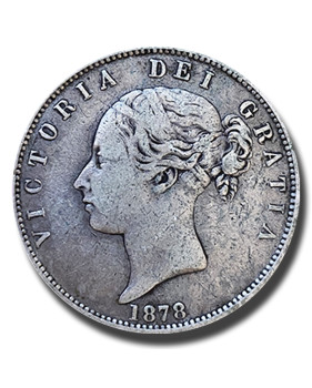 1878 British Silver Half Crown Queen Victoria Coin