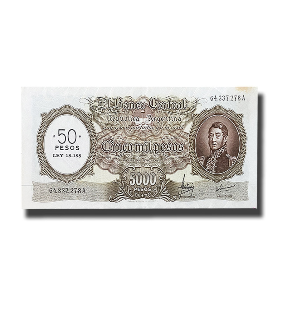 1969-1971 Argentina 50 Pesos Overprint On 5000 Pesos Banknote General José de San Martín P285 Extra Fine