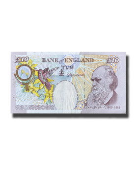 2000-2016 England 10 Pounds Banknote Queen Elizabeth II Charles Darwin P389 Fine