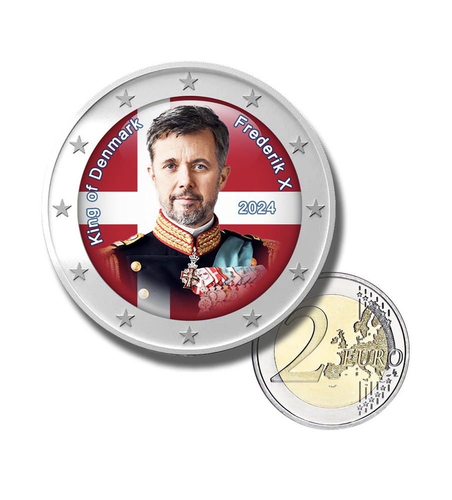 2 Euro Coloured Coin King of Denmark Frederik X Coronation 2024