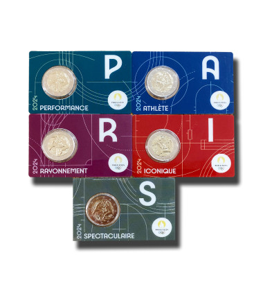 2024 France Olympic Games Paris 2024 2 Euro Coin Card Set of 5