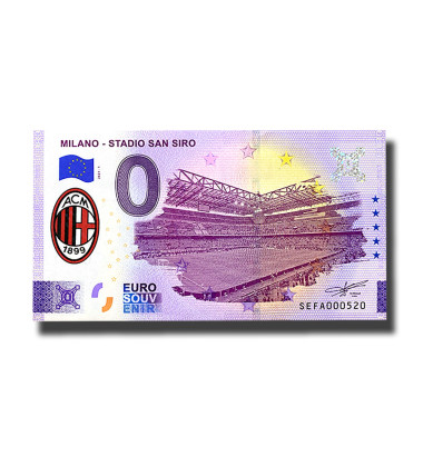 0 Euro Souvenir Banknote Milan-Stadio San Siro Logo Milan Colour Italy SEFA 2024-1