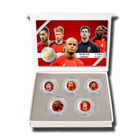 2 Euro Coloured Coin Set of 5 in Presentation Box - Football Belgian Red Devils