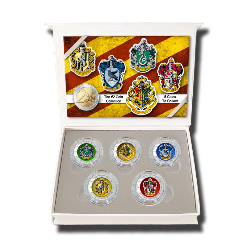 2 Euro Coloured Coin Set of 5 in Presentation Box - Harry Potter Houses