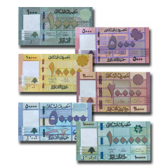 Lebanon 1000 5000 10000 20000 50000 100000 Set of 6 Banknote Uncirculated
