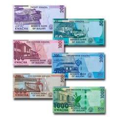 Malawi 20 50 100 200 500 1000 Kwacha Set of 6 Banknote Uncirculated