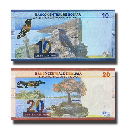 Bolivia 10 20 Bolivanos Set of 2 Banknote Uncirculated