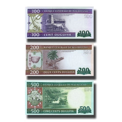 Mauritanie 100 200 500 Ouguiya Set of 3 Banknote Uncirculated