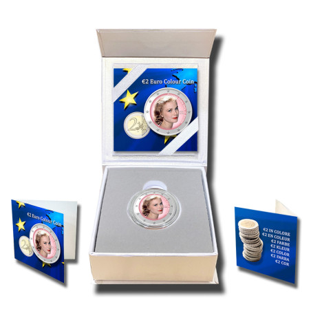 2 Euro Coloured Coin Single box Princess Grace Kelly of Monaco 1929 - 1982
