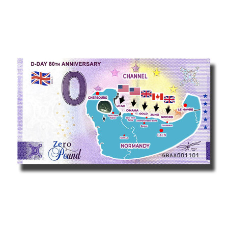 0 Pound Souvenir Banknote D-DAY 80th Anniversary Colour United Kingdom GBAA 2024-3