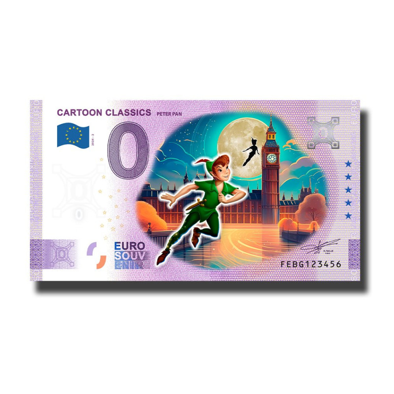 0 Euro Souvenir Banknote Cartoon Classics Peter Pan Colour Malta FEBG 2024-2