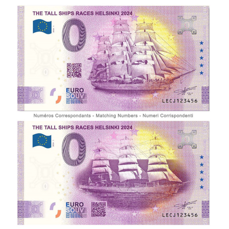 0 Euro Souvenir Banknote Tall Ships Races- 2024 Set of 2 Finland LECJ Matching Number