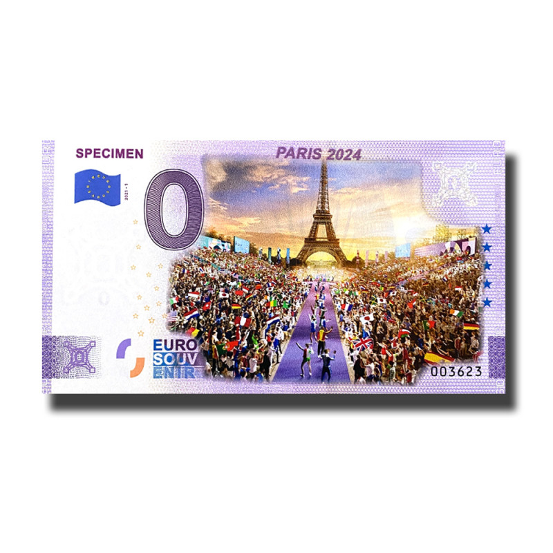 0 Euro Souvenir Banknote Specimen Paris 2024-2 Colour Italy 2021-1