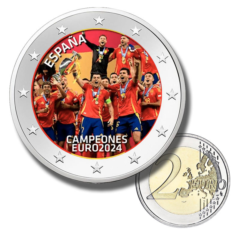 2 Euro Coloured Coin Football España Campeones Euro 2024-1