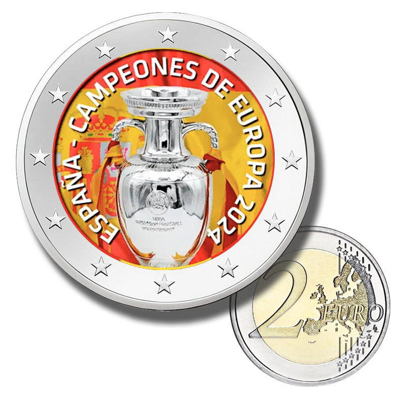 2 Euro Coloured Coin Football España Campeones Euro 2024-2