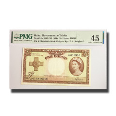 PMG 45 Choice Uncirculated Malta Banknote PICK 24b 1949 1 Pound A/24