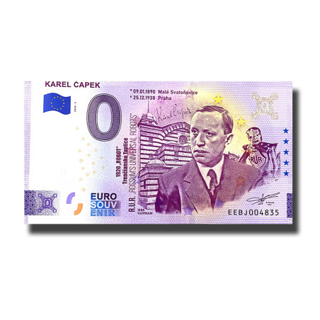 0 Euro Souvenir Banknote Karel Capek Slovakia EEBJ 2024-3