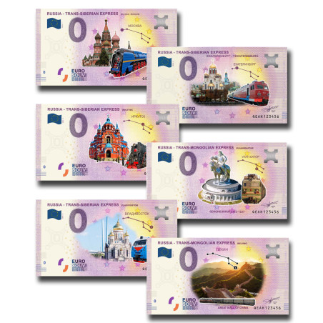 0 Euro Souvenir Banknote Russia-Trans Siberian Express Set of 6 Colour Russia QEAH 2019-2020