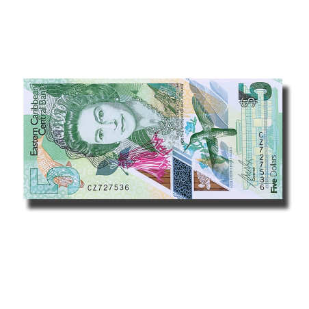 2021 Eastern Caribbean 5 Dollars P56 Polymer Banknote Uncirculated