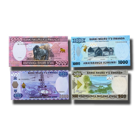 2014-2019 Rwanda 500, 1000,2000,5000 Francs Set of 4 Banknote Uncirculated