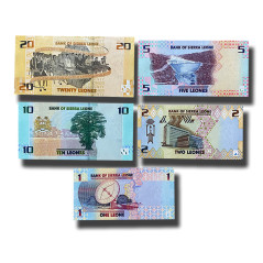 2022 Sierra Leone 1,2,5,10,20 Leones Set of 5 Banknote Uncirculated