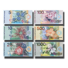 2000 Surinam 5, 10, 25, 100, 500,1000 Set of 6 Banknote Uncirculated