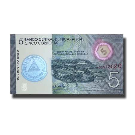 2019 Nicaragua 5 Cordobas Polymer Banknote Uncirculated