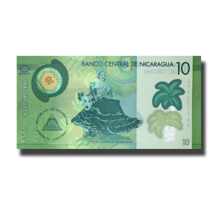 2019 Nicaragua 10 Cordobas Polymer Banknote Uncirculated