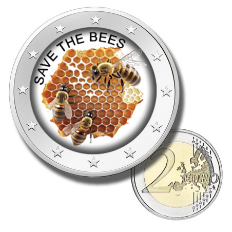 2 Euro Coloured Coin Save the bees